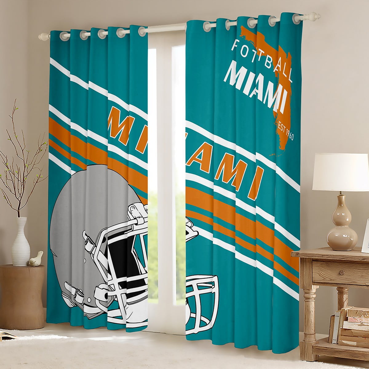 Erosebridal Football City Miami Curtains Pack of 2 (42x63),Ball Gamer 30%-50% Black Out Curtains,Teen Bedroom Decor