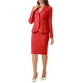 thumbnail image 4 of Conjunto de falda de 2 piezas para mujer INSPIRE CHIC, blazer peplum, falda lápiz de cintura alta, atuendo de trabajo XS, rojo brillante, 4 of 6