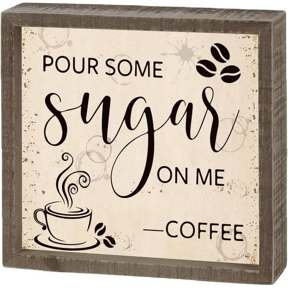 8x8Inch Inset Box Sign "Pour Some Sugar on Me-Coffee " Display Board Sign Coffee Bar Art Sign Home Decor for Farmhouse Coffee Bar Decor
