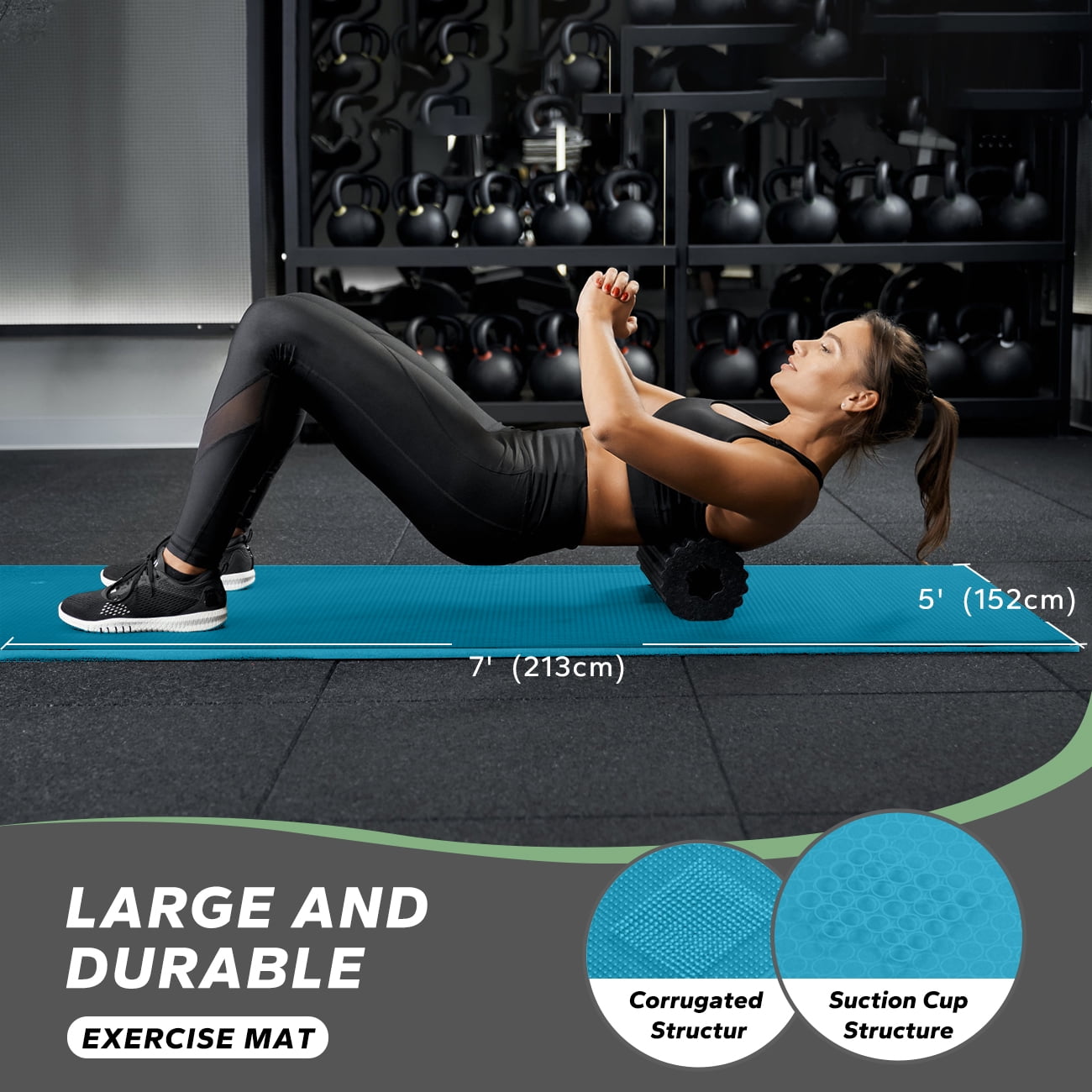 Extra Wide Exercise Mat – 6'x4' to 9'x6' – Thick, Non-Slip Fitness Mat – Choose from Black, Gray, or Blue