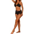 thumbnail image 2 of Conjunto de bikini texturizado con anillo Halter INSPIRE CHIC para mujeres, 3 piezas con falda de malla de color sólido, 2 of 5