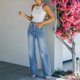 thumbnail image 4 of Gibobby Jeans mujer cintura alta Pantalones vaqueros de color liso para mujer, pantalones vaqueros elásticos con botones ajustados en la cintura para mujer(Azul,G), 4 of 5