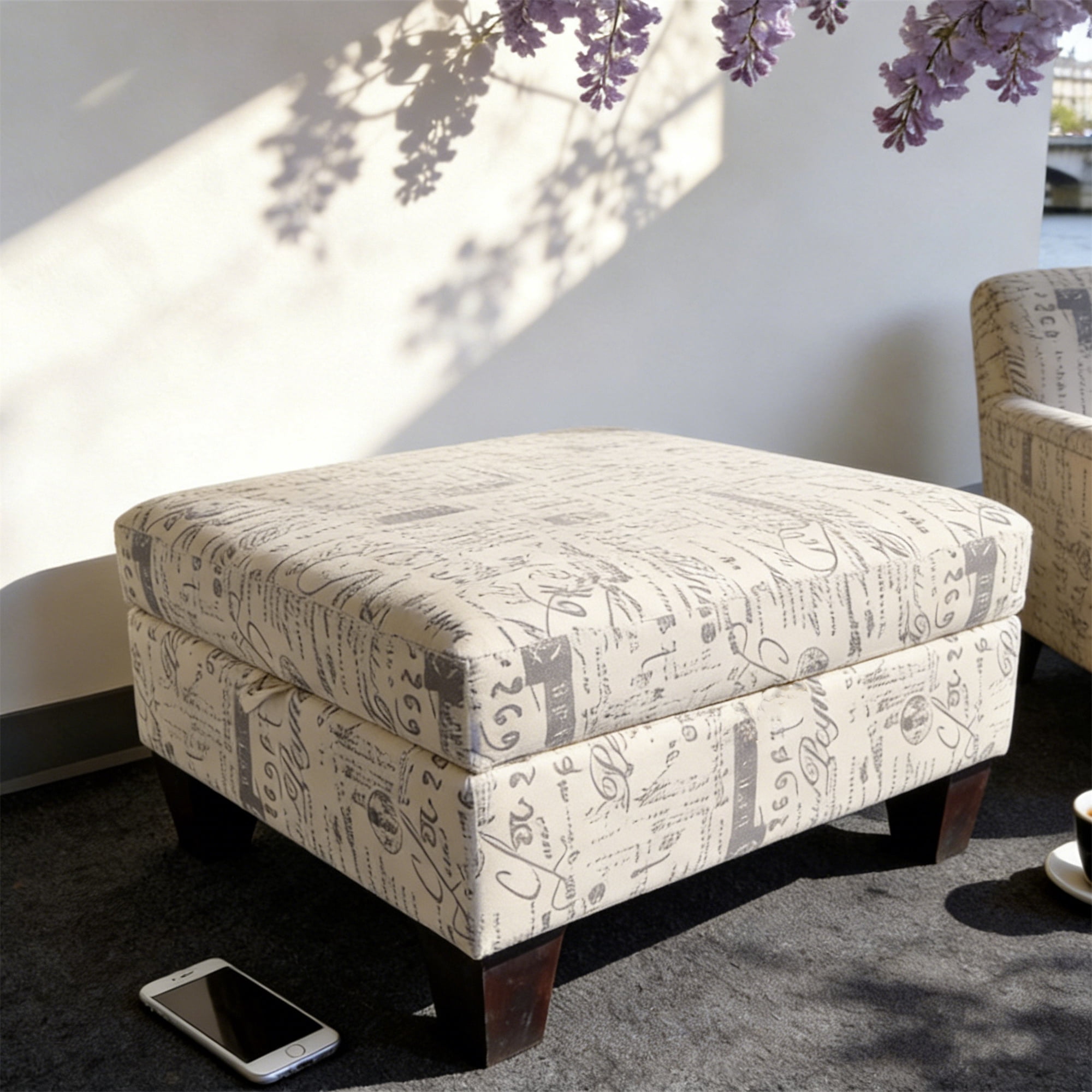Aukfa 32" Storage Ottoman Bench with Lift Top for Home Office, Linen, Beige