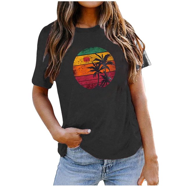 Camiseta suelta con estampado elegante para mujer Blusa de manga corta con cuello redondo Tops casuales OAVQHLG3B Store lin121212