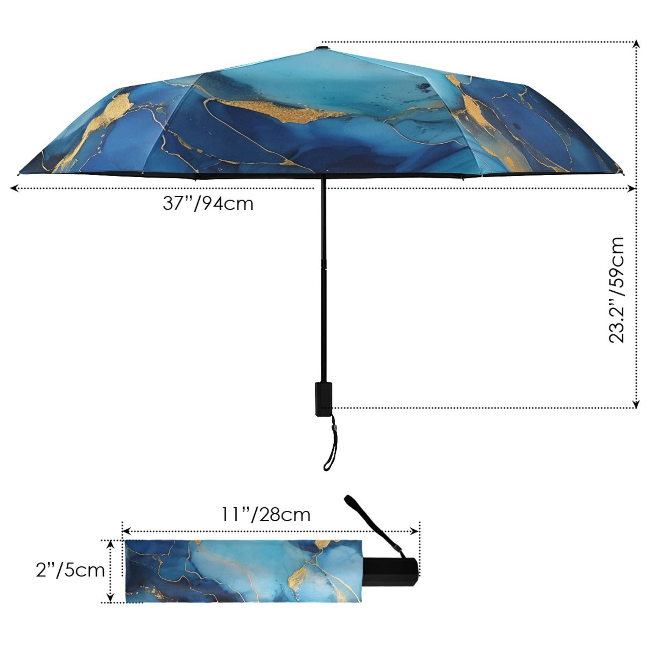 Sapphire Blue White Marble Compact Sun Umbrella Windproof Travel Umbrellas for Rain Strong Portable UV Protection