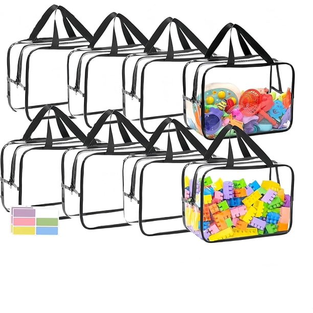Paquetes de Bolsas Transparentes para Almacenamiento de Juguetes,bolsa de almacenamiento de juguetes de plástico,con Etiquetas y Cremallera de Metal,Para Bloques De Construcción,Libros (8PCS-L)