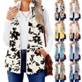 thumbnail image 7 of Women's Retro Print Warm Fleece Lined Cardigan Vest Coat Green M, 7 of 7