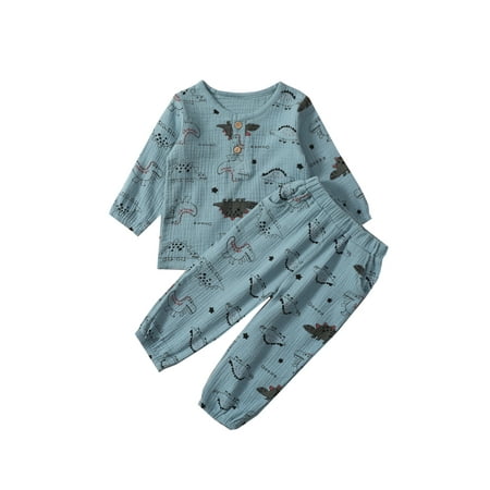 

Children’s Casual T-shirt and Trousers Set Cartoon Dinosaur Long Sleeve Tops and Long Pants 6M-5Y