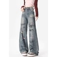 thumbnail image 1 of Pantalones vaqueros rectos de verano para mujer de Sanrio Hello Kitty, pantalones estilo americano con estampado de grafiti y dibujos animados, pantalones nuevos holgados y rotos para chica Y2k, 1 of 5
