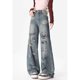 thumbnail image 1 of Pantalones vaqueros rectos de verano para mujer de Sanrio Hello Kitty, pantalones estilo americano con estampado de grafiti y dibujos animados, pantalones nuevos holgados y rotos para chica Y2k, 1 of 5