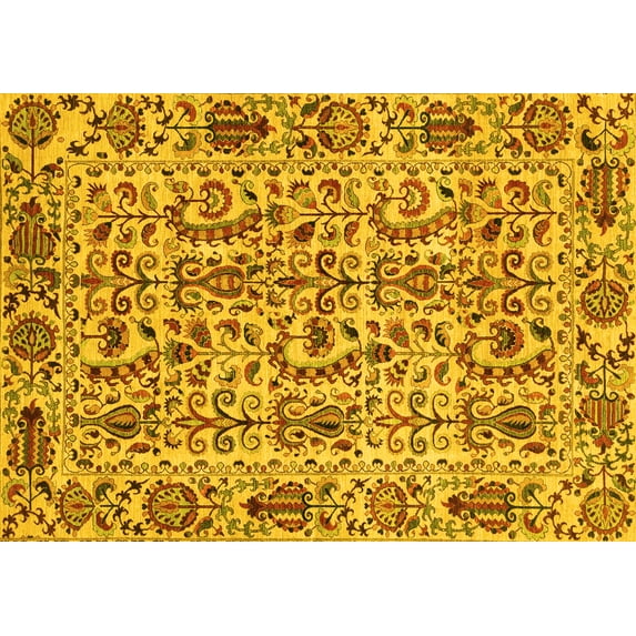 Ahgly Company Indoor Rectangle Abstract Yellow Modern Area Rugs, 8' x 12'
