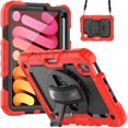 thumbnail image 2 of Case for iPad Mini 7 A17 Pro 2024/Mini 6 2021 8.3 Inch 7th/6th Gen with Screen Protector, 360 Degree Rotating Kickstand Hand Strap Shockproof Cover with Shoulder Strap, Red, 2 of 7