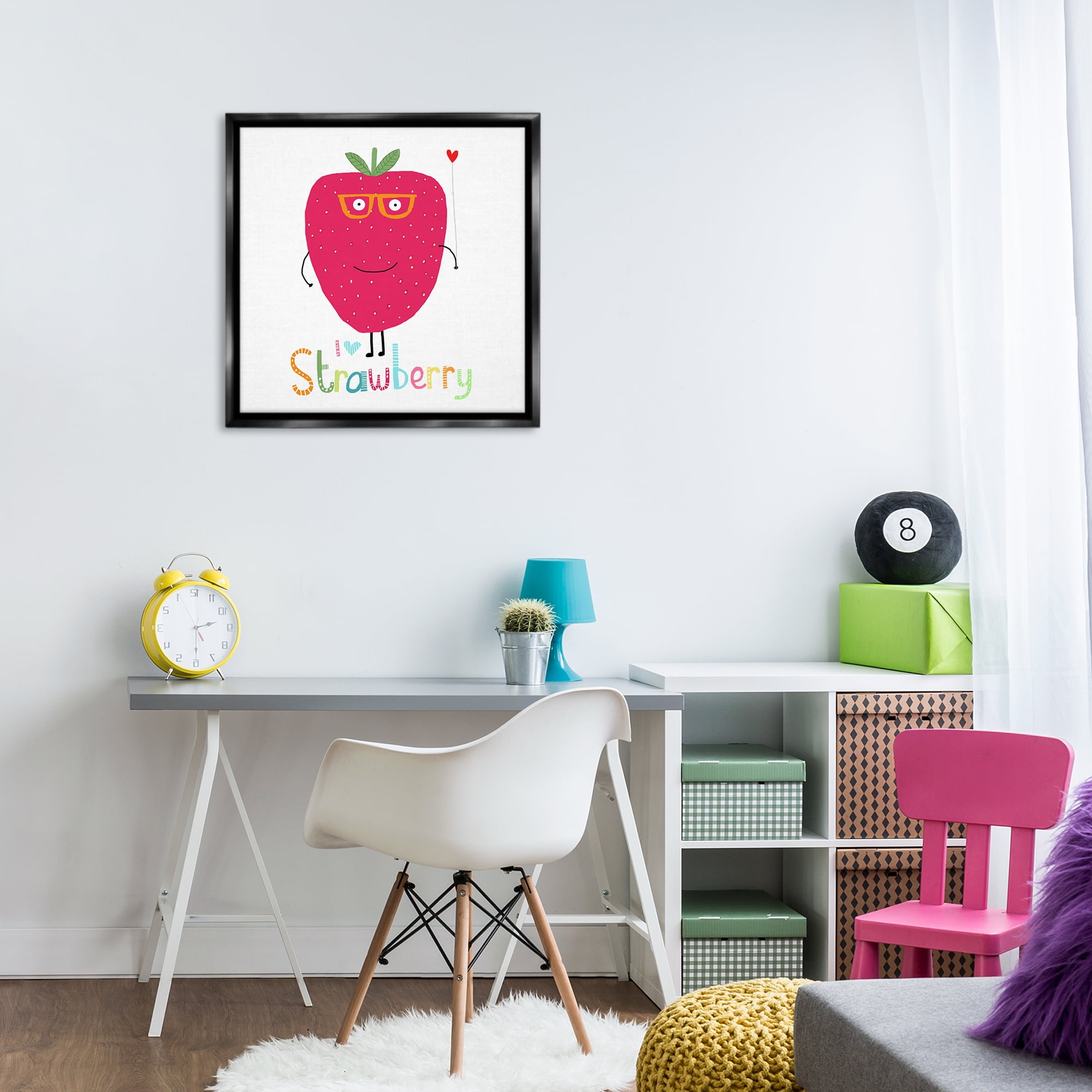 Stupell Industries Fun Smiling Strawberry Food & Beverage Painting Black Floater Framed Canvas Art Print Wall Art, 25 x 25