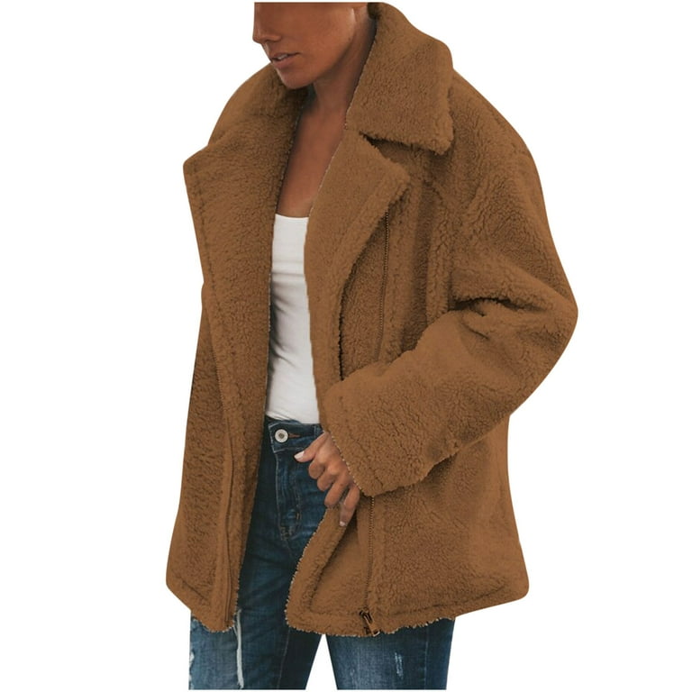RQYYD Womens Winter Plus Size Sherpa Fleece Jacket Long Zip Up Warm Fuzzy Lapel Coat Loose Shaggy Outwear Tops - Walmart.com