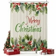 thumbnail image 2 of Merry Christmas Shower Curtain, Holly Leaves Red Berries Xmas Pine Needles Waterproof Fabric Shower Curtains with 12 Hooks, Bathroom Curtain Set for Bathroom Accessories Decor, 36 x 72 Inches, 2 of 9