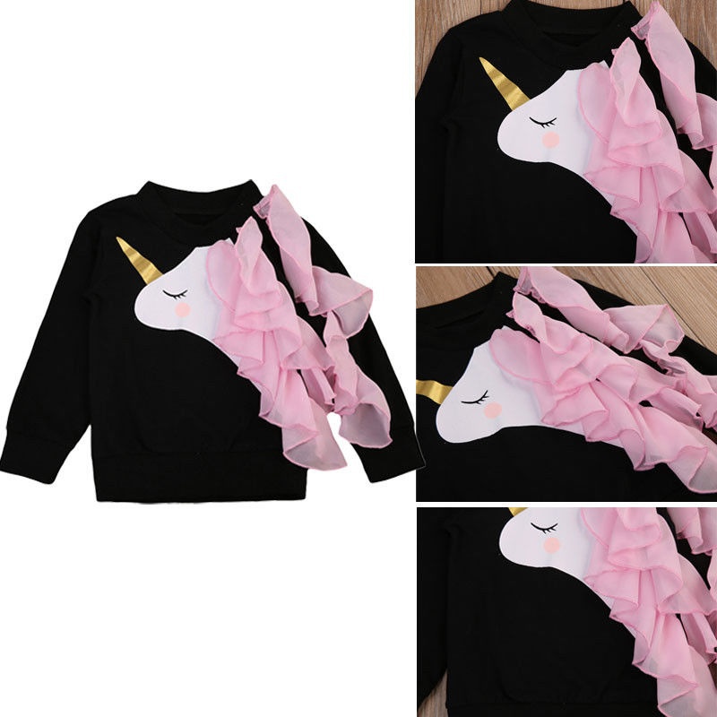 Cute Infant Baby Girls Unicorn Ruffle Tops Sweatshirts Long Sleeve Clothes 0-24M - image 5 of 5