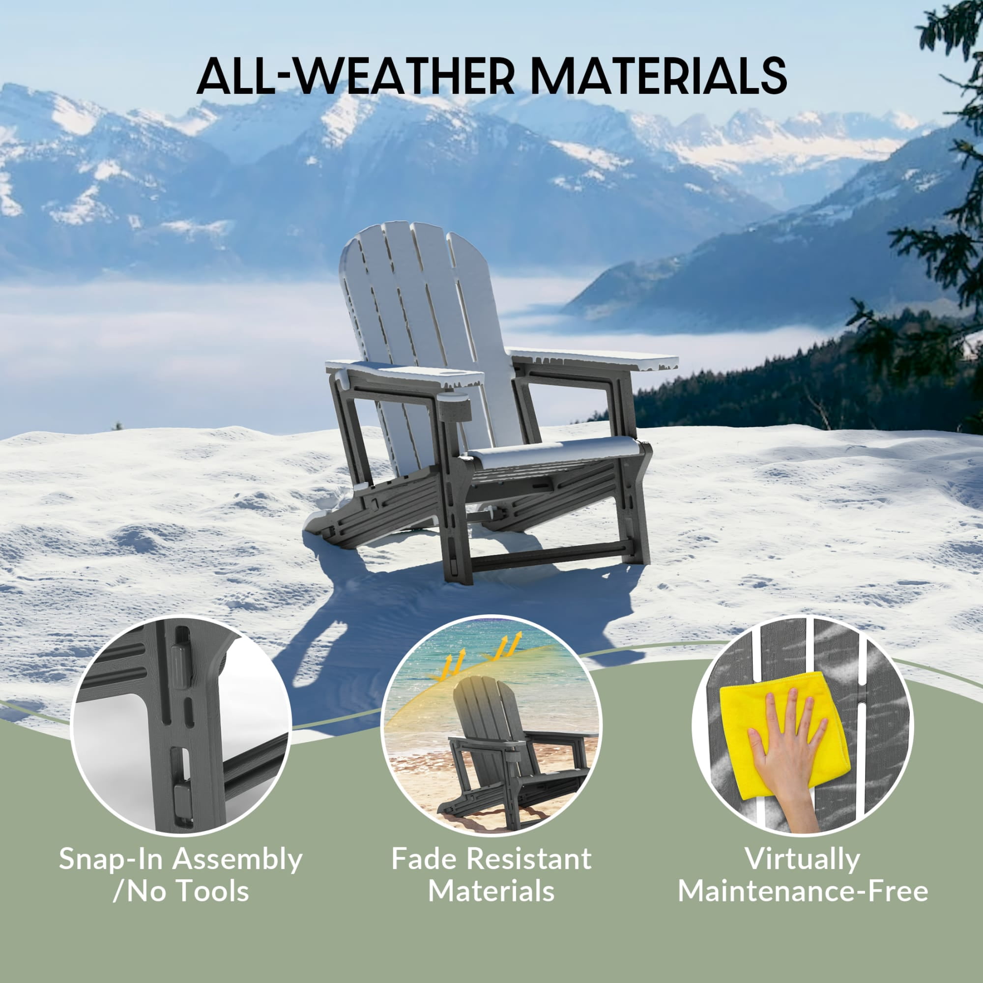 WestinTrends Azura Tool-Free Assembly Outdoor Patio HDPE Plastic Adirondack Chair with Cup Holder (Set of 2), Gray