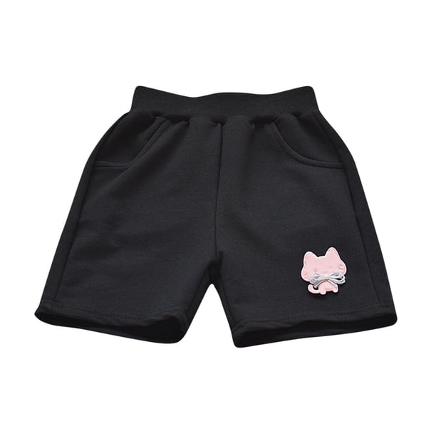 Odeerbi 2-12 Años Niños Niñas Bermudas Deportivas de Verano Gato Bordado Pantalones Cortos Deportivos de Algodón Bonitos Pantalones Transpirables de Longitud Media