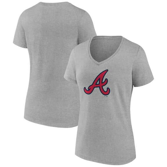 Women's Gray Atlanta Braves Official Logo V-Neck T-Shirt