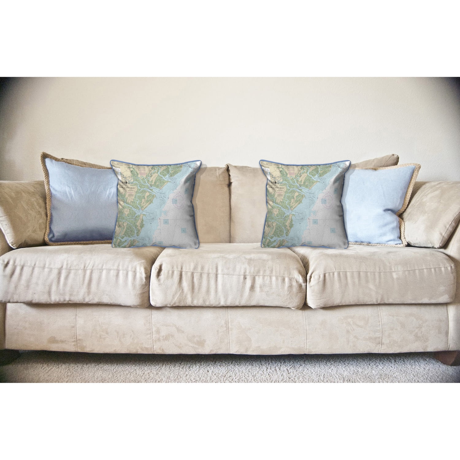 Betsy Drake Interiors Tybee Island to Doboy Sound, GA Nautical Map Large Corded Indoor/Outdoor Pillow 18x18