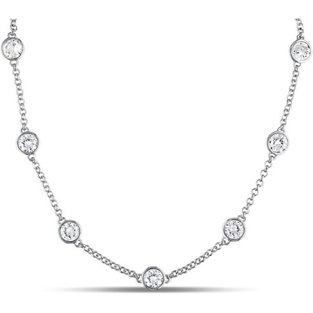 Miabella 10-1/4 Carat T.G.W. Created White Sapphire Sterling Silver Station Necklace, 17