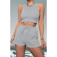 thumbnail image 6 of Women Summer Lounge Sets Casual Waffle Knit Crop Top Shorts Outfits 2 Piece Sets Sleepwear Grey XL, 6 of 9