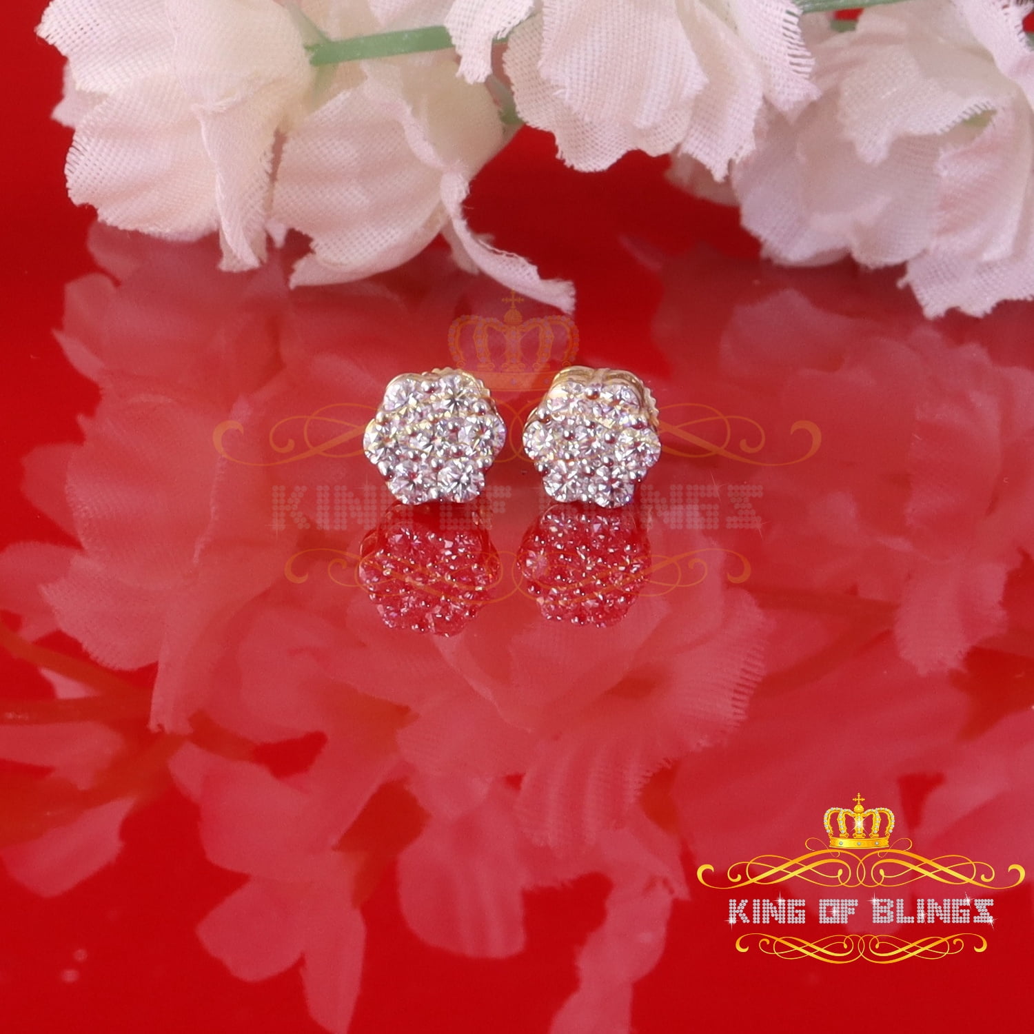 King of Bling's Men's/Womens 925 Silver Yellow 0.50ct VVS 'D' Moissanite Floral Stud Earrings