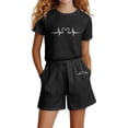 thumbnail image 2 of Spring Outfits for Girls Letter Print Short Sleeve Crew Neck Top with Sports Shorts Girl Clothes Black, 2 of 4