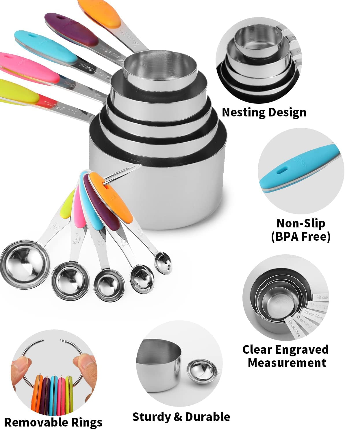 Stainless Steel Measuring Cups And Spoons Set - Heavy Duty, Metal Kitchen  Measuring Set For Cooking And Baking Food For Dry Ingredients - Stackable