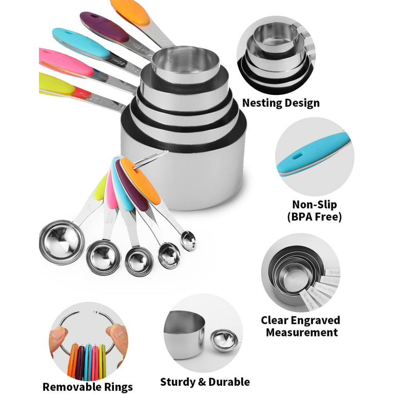  Measuring Cups and Spoons Set Stainless Steel Measuring Cups & Spoons  Set Includes 7 Stainless Steel Metal Measuring Cups 6 Measuring Spoons 5  mini measuring spoons for Dry and Liquid Ingredients