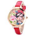 thumbnail image 1 of Reloj analógico de cuarzo con correa de PU ajustable y esfera redonda con patrón de peonía (rojo rosa), 1 of 1