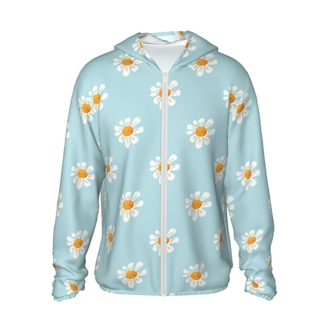 Vsdgher Chemises à Capuche Imprimé Fleurs pour Hommes Femmes, Manches Longues Protection Solaire Pêche pour Course Natation-TG