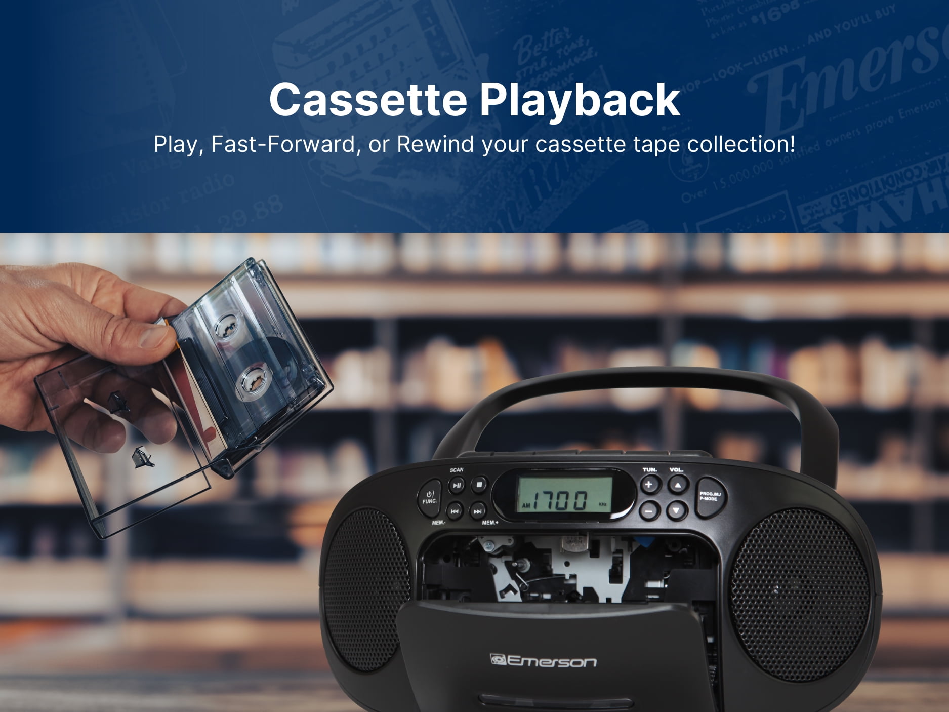 Emerson EPB-3003 Portable CD/Cassette Boombox with AM/FM Radio, Black