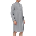thumbnail image 2 of Fangasis Mens Robe Crew Neck Gown Shirt Long Sleeve Shirts Men Casual Blouse Regular Fit Autumn Tops Gray S, 2 of 4