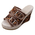 thumbnail image 4 of Rokment Floral Fringed Denim Platform Wedge Heeled Sandals for Women Trendy Casual Leopard Canvas Buckles Espadrilles Chunky Heels Slides Dress Backless Slippers 2026 Summer Brown Size 9, 4 of 4