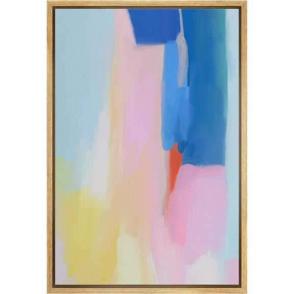 IDEA4WALL Framed Canvas Print Vibrant Blue Pink Yellow Color Field Abstract Shape Wall Art Modern Artwork Decor Bohemian Colorful Relax/Zen for Living Room, Bedroom - Natural 16"x24"