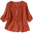 thumbnail image 2 of Embroidered Cotton Linen Tops for Women 3/4 Sleeve V-Neck Summer Boho Peasant Gauze Button Up Shirts Loose Tunics Gauze Blouses, 2 of 5
