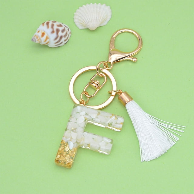 LSLJS New White Tassel Letter Key Chain Crystal Drop Pendant Fashionable Bag Key Chain