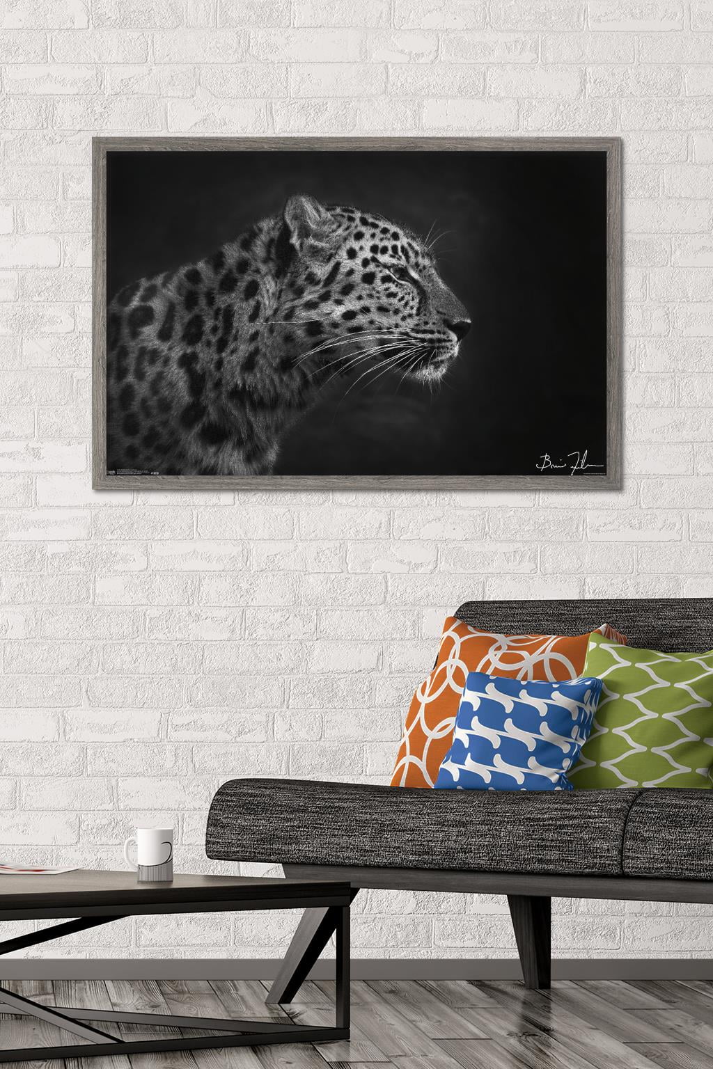 Leopard in Snow Wildlife Animal Wall Decor Barnwood Framed Art Print Picture 