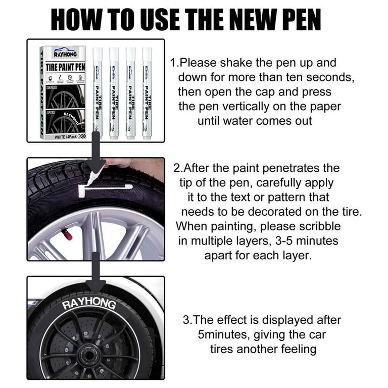 Tire Paint Marker Pen, 4 Pieces White Marker Pens