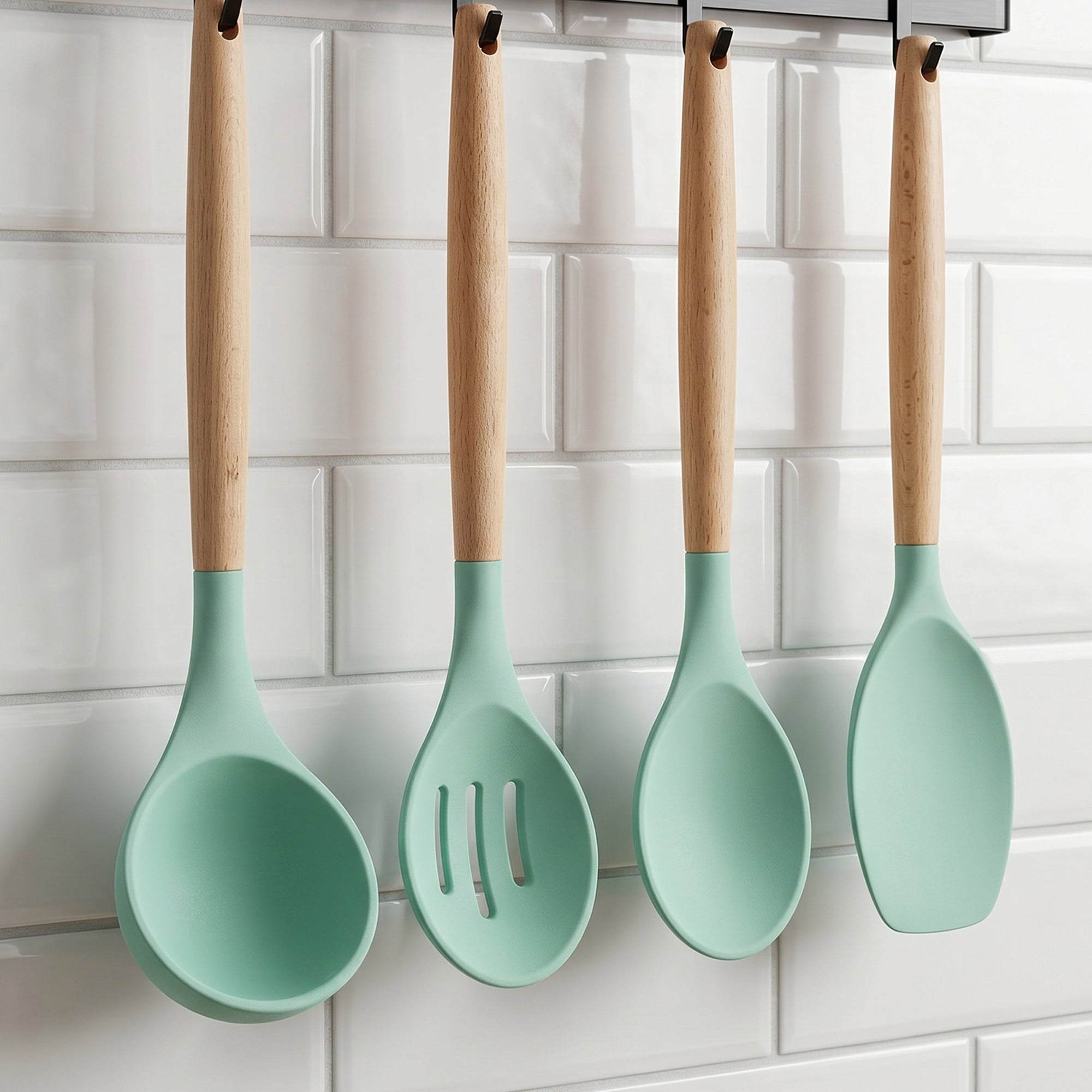 Unique Bargains 4 Pcs Cooking Utensil Set for Non Stick Cookware and Gadgets Dark Green