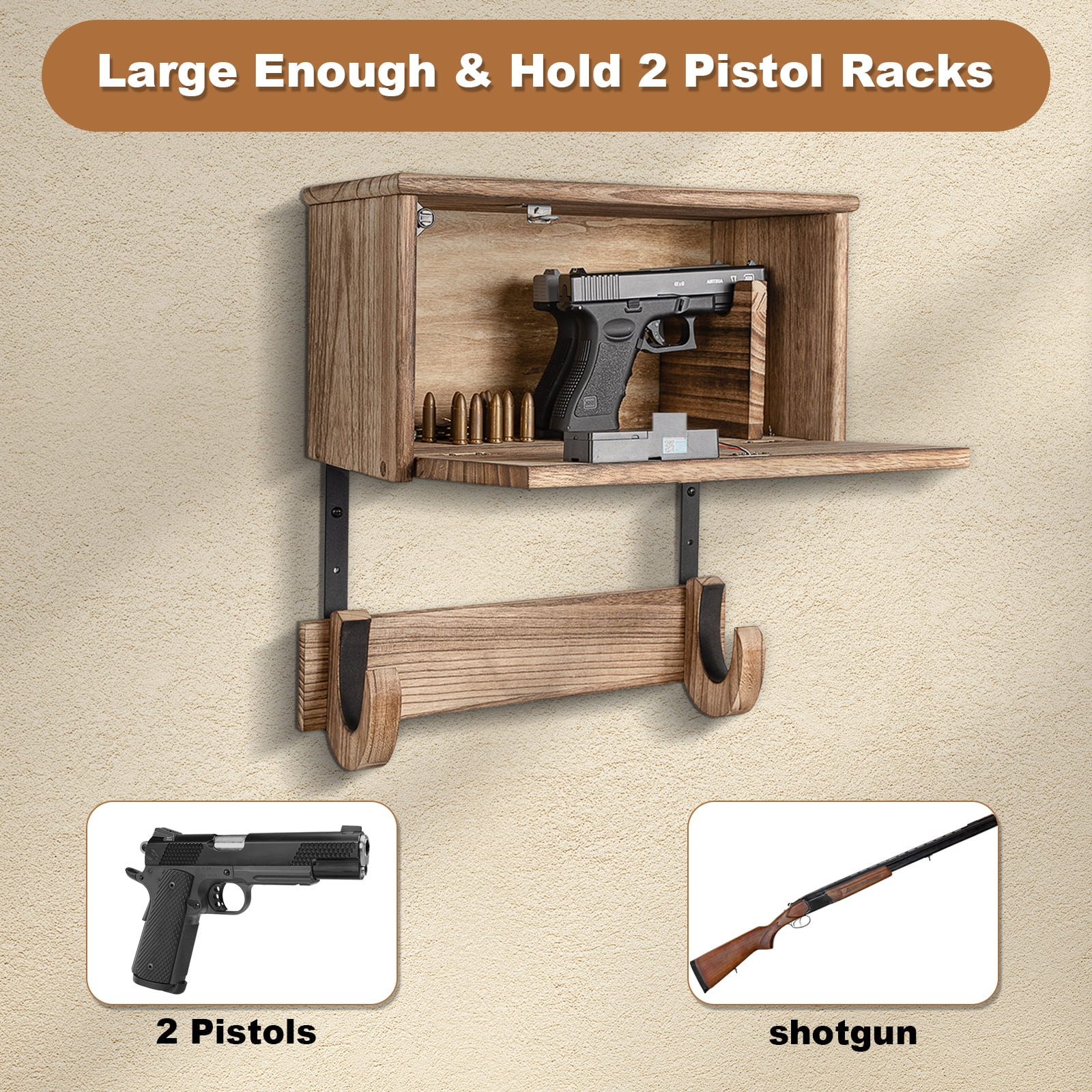 Gun Rack Wall Mount Hold Up Displays, Horizontal Gun Racks for Wall, Gun Hardwood Hanger, brown