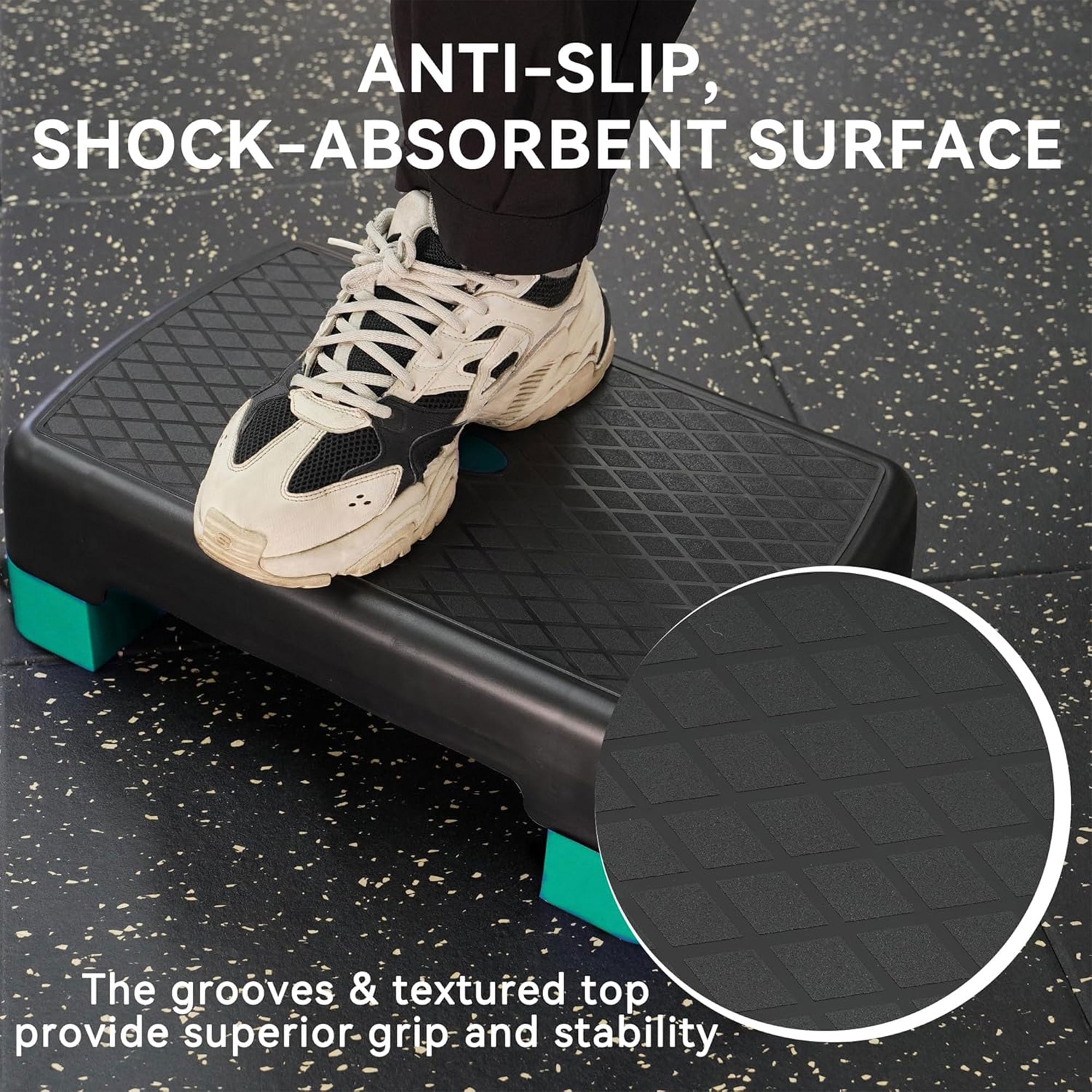 Fitvids 18" Workout Aerobic Stepper Platform, Adjustable Risers, Black/Green