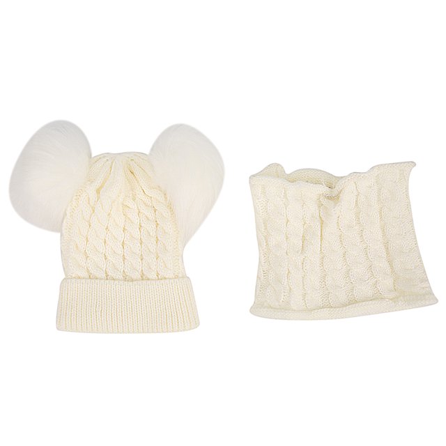 Niños invierno cálido mantener gorro tejido bufanda niño bebé niña lindo cuello calentador blanco