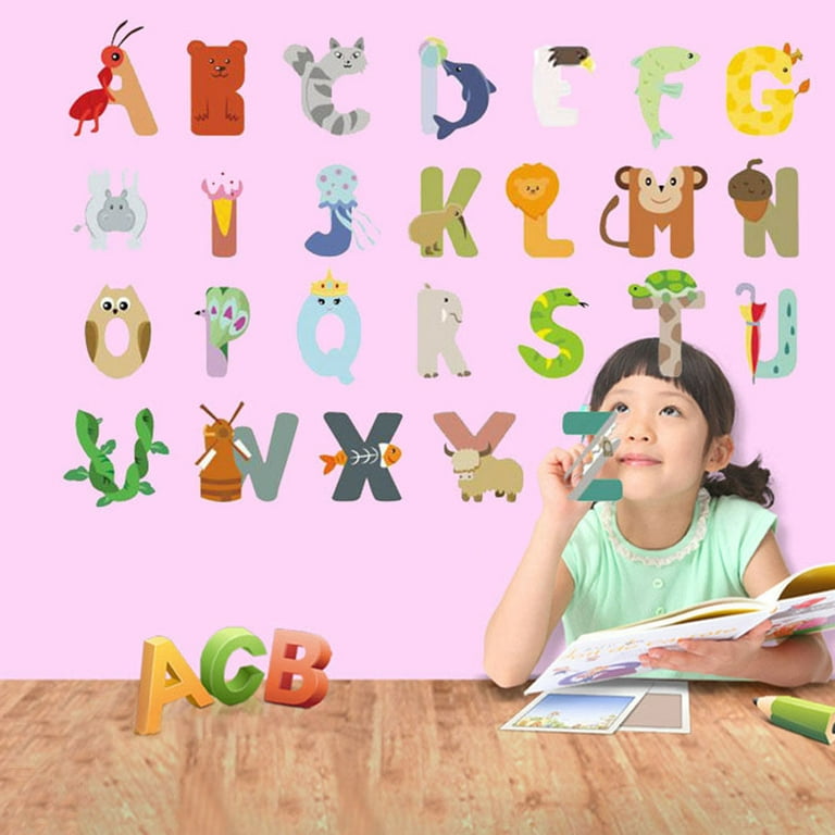 Self-adhesive ABC Stickers Alphabet Decals Animal Wall Decals Classroom  Wall Decor Cartoon Letters Stickers 