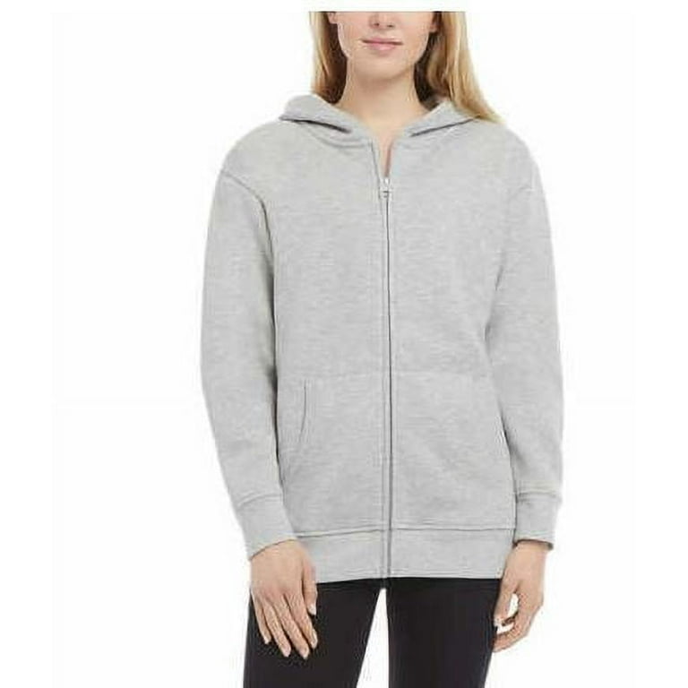 Danskin Women's Ultra Cozy Fleece Full Zip Hooded Jacket, Gray Heather Small  