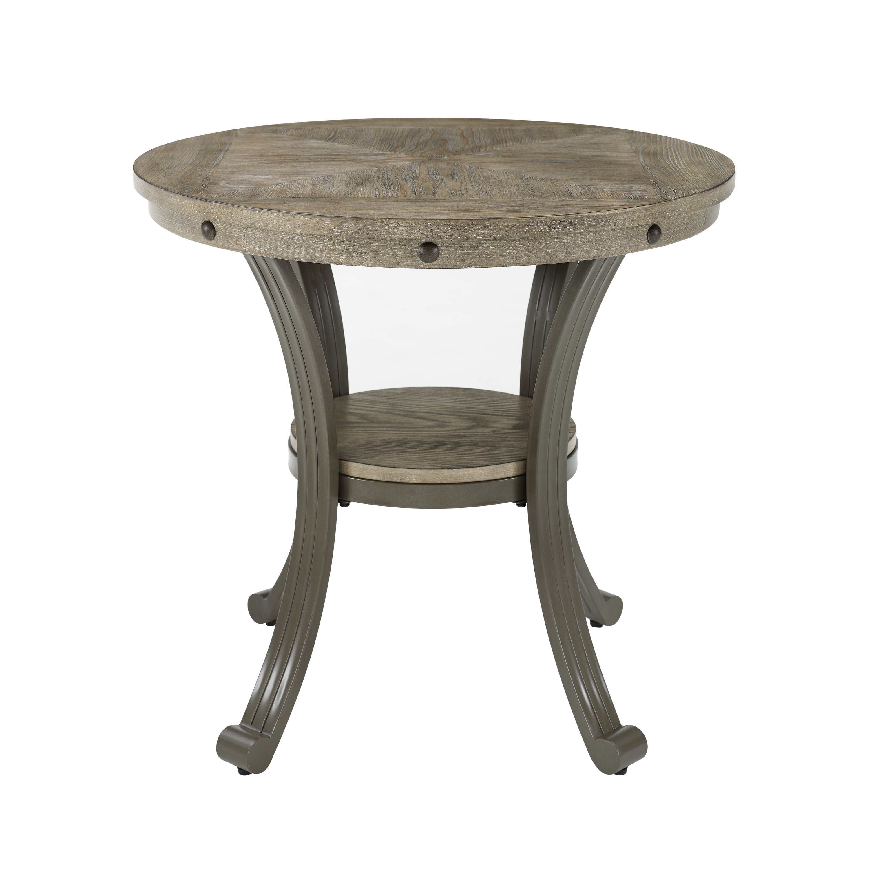 Powell Holloway Round Indoor End Table with Shelf, 23" Tall, Pewter