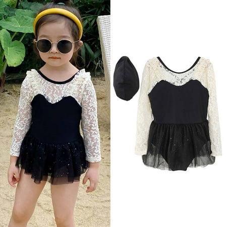 

PEONAVET Baby Girls Swimsuit Long Sleeve Rash Guard UPF 50+ One Piece Swimwear for 3-24 Months Toddler for 4-5 Years With Hat - Summer Savings Clearance