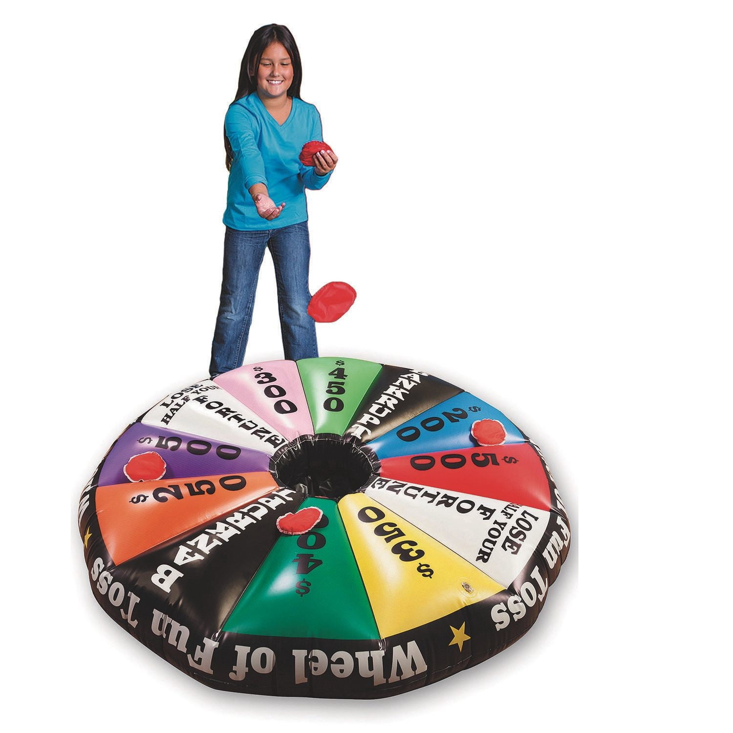 S&S Worldwide Wheel of Fun Inflatable Toss Game. Game Show Style Fun in a Jumbo Toss Game!  Includes 50" Inflatable Target, 6 Beanbags and Instructions.