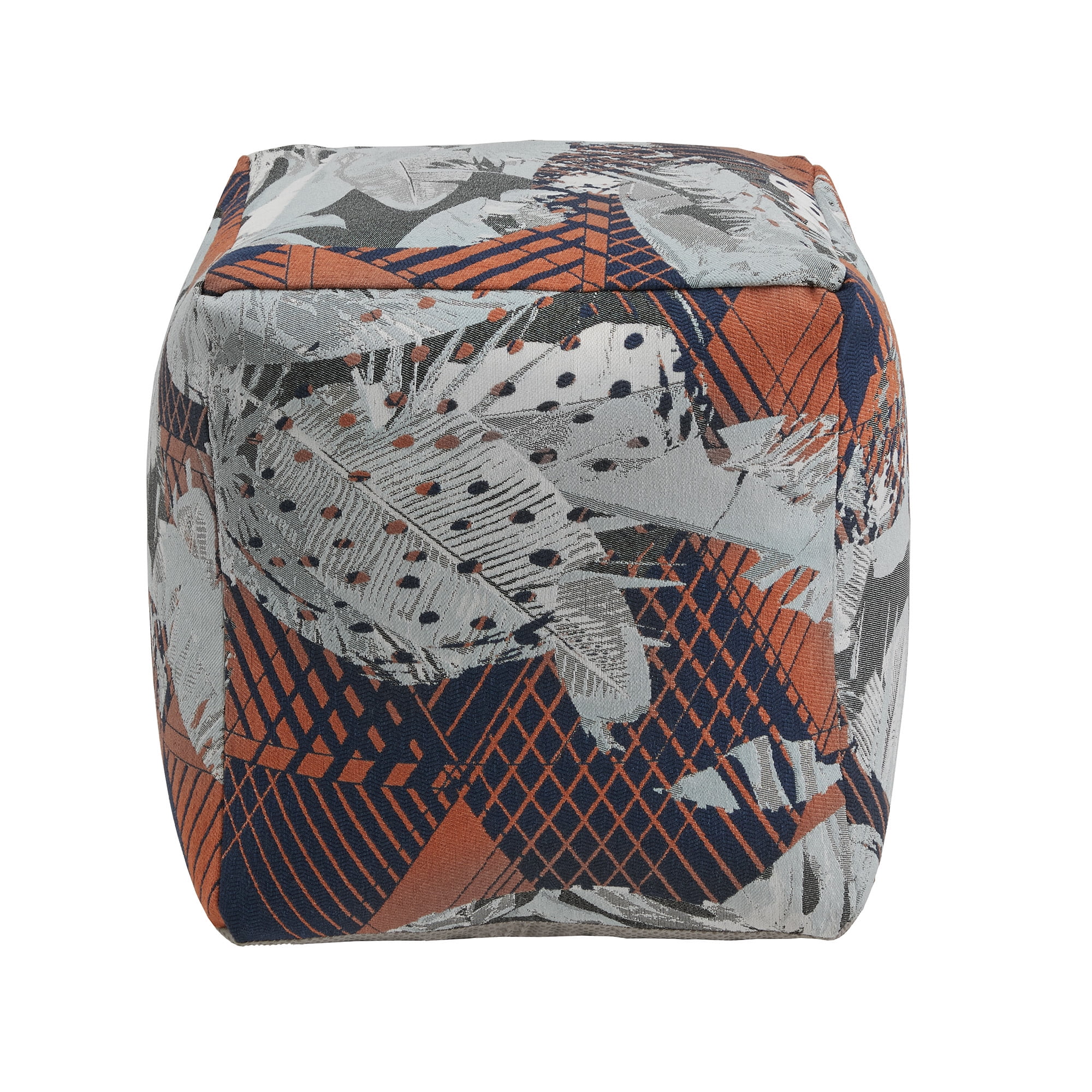 Weston Home Dinant Upholstered Square Pouf Ottoman, Multicolored Abstract Pattern Fabric